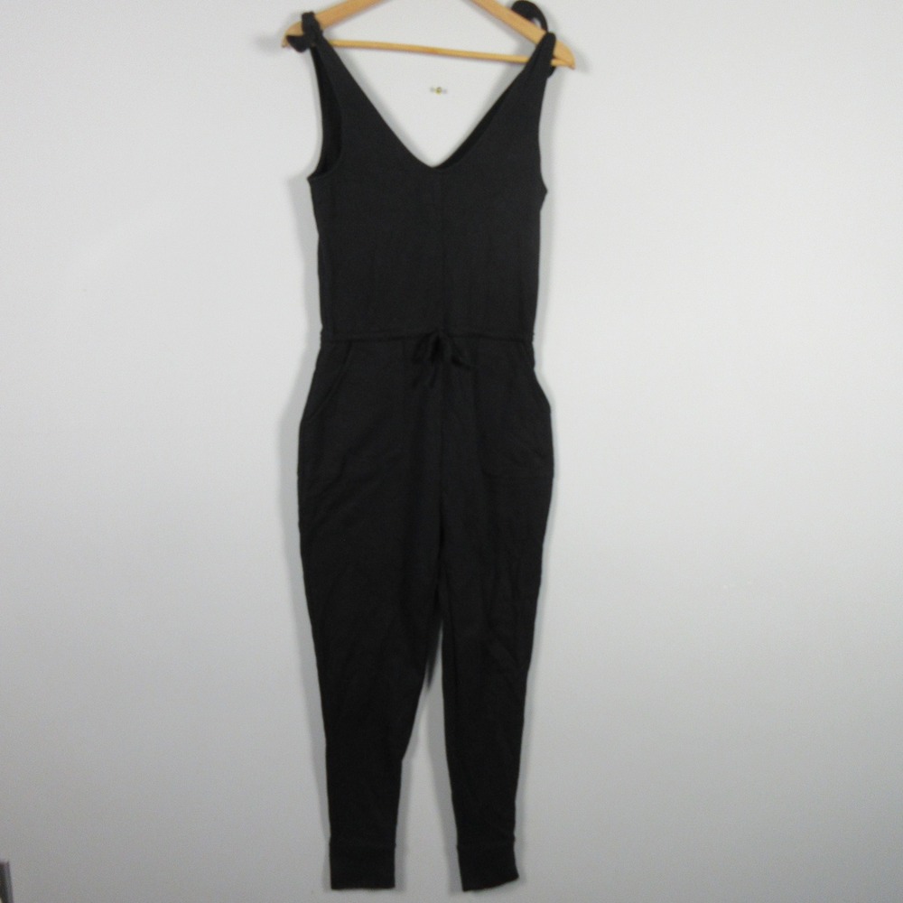 FAIR INDIGO Black Organic Pima Cotton Spandex Jumpsuit Women's Size S Minimalist